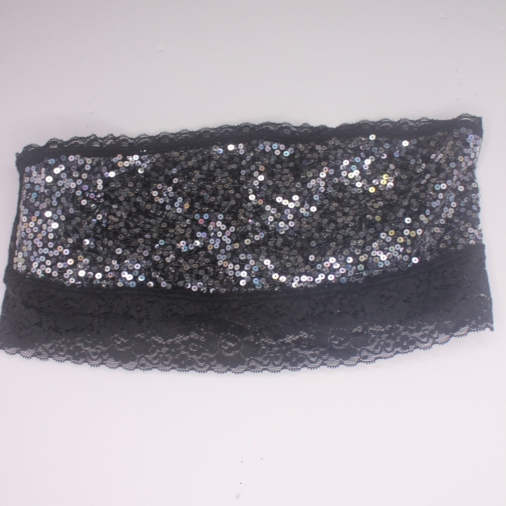 VICTORIA'S SECRET PINK SEQUIN BLING BLACK FASHION SHOW BANDEAU BRA TOP